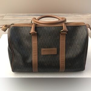 Vintage Christian Dior Black X Brown Monogram Honeycomb Boston Duffle Travel
